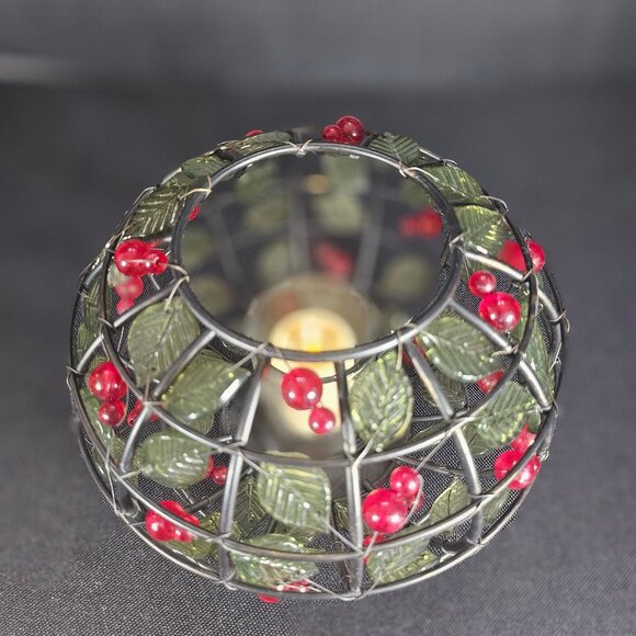 Black Metal With Green Glass Leaves And Red Berries Votive Candle Holder Kohls - Picture 7 of 11